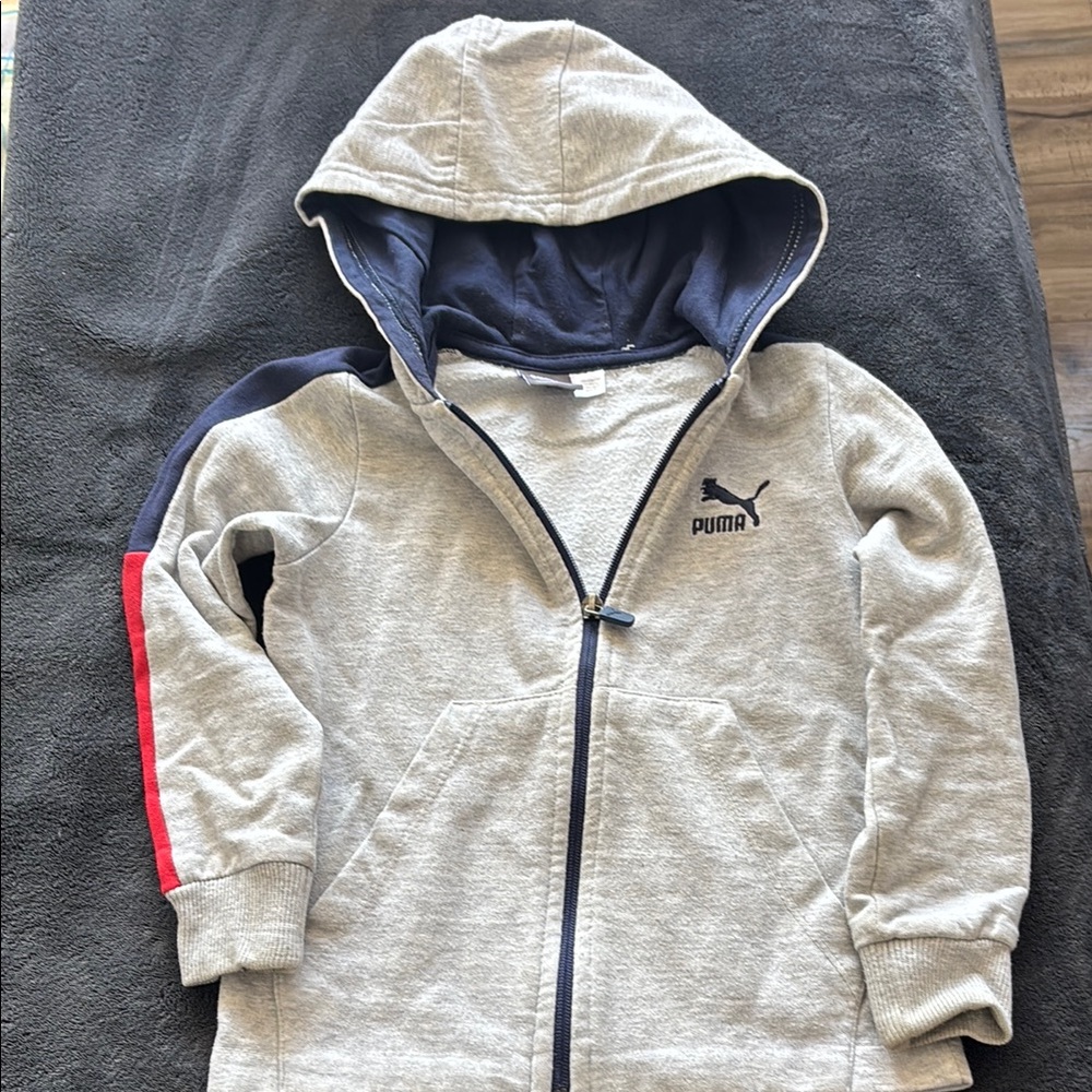 Puma Kids Gray Hoodie with Red and Blue Accents